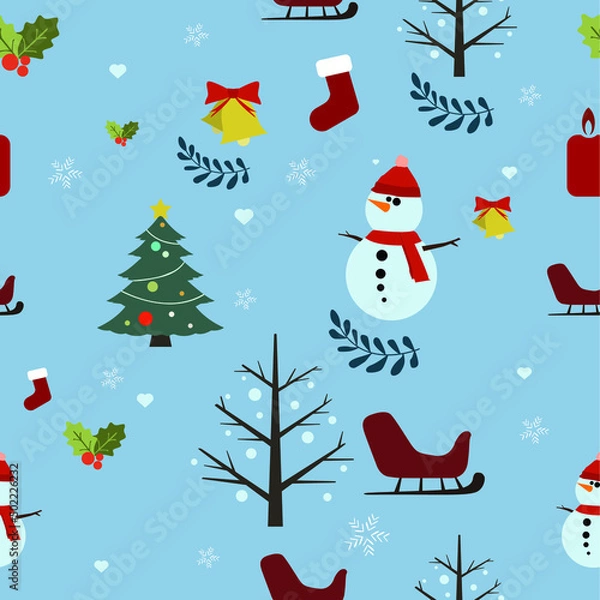 Obraz Flat Christmas seamless pattern, Flat vector illustration