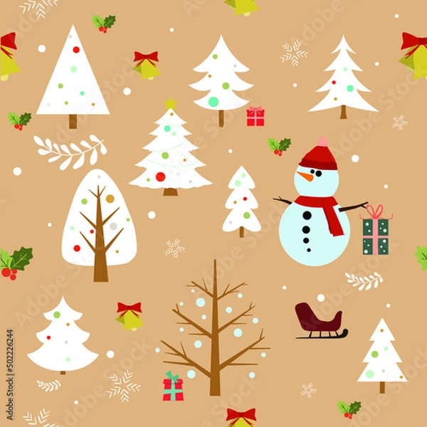 Fototapeta Flat Christmas seamless pattern, Flat vector illustration