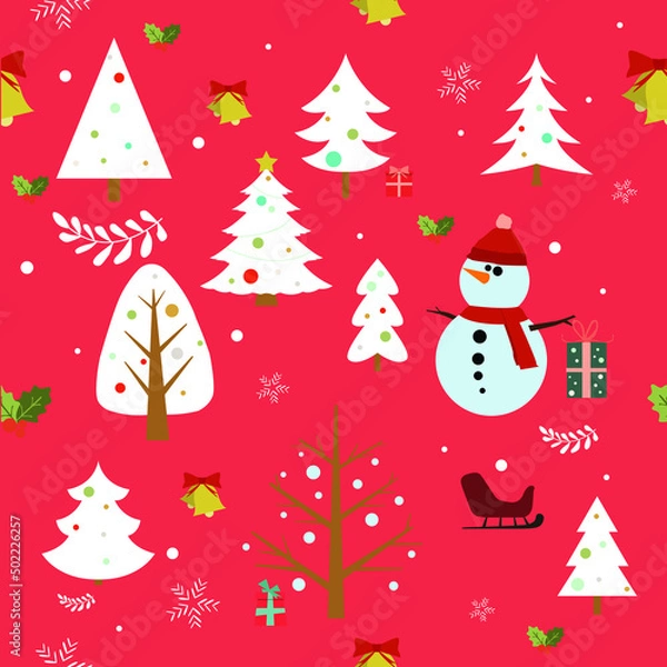 Obraz Flat Christmas seamless pattern, Flat vector illustration