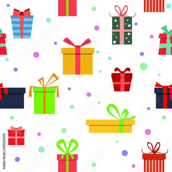 Obraz Gift box seamless Pattern Background, Flat Christmas Vector illustration