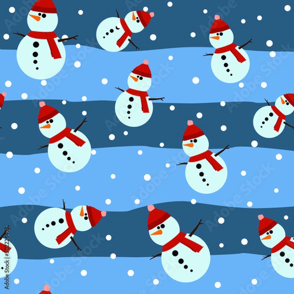 Obraz Snowman Seamless Pattern Background, Flat Christmas Vector illustration