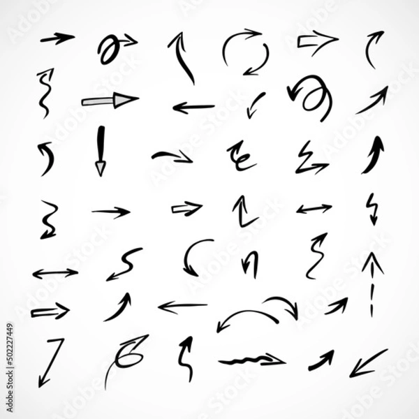 Fototapeta Vector set of hand drawn arrows, elements for presentation