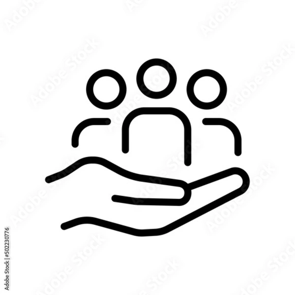 Fototapeta Safe people symbol. Hand holds people. Icon vector illustration in outline style