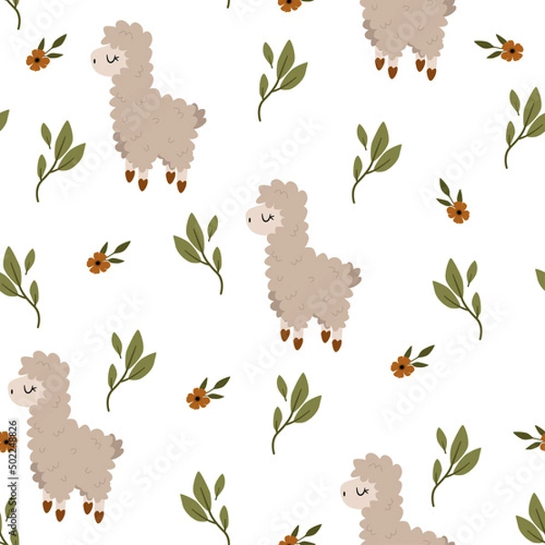 Obraz seamless pattern with llama on the white background