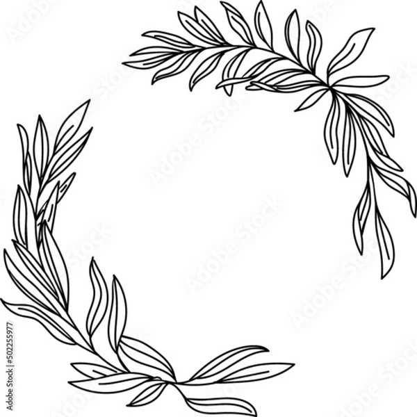 Fototapeta Vector wreath with leaves line art