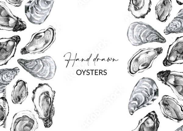 Obraz Template with hand drawn oysters
