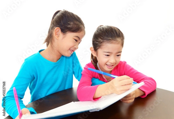 Fototapeta 勉強を楽しむ姉妹