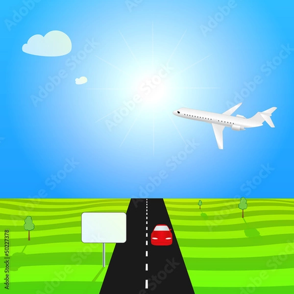 Obraz Illustration with plane and red machine