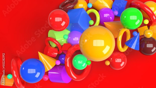 Obraz Realistic 3D Colorful Shapes Background