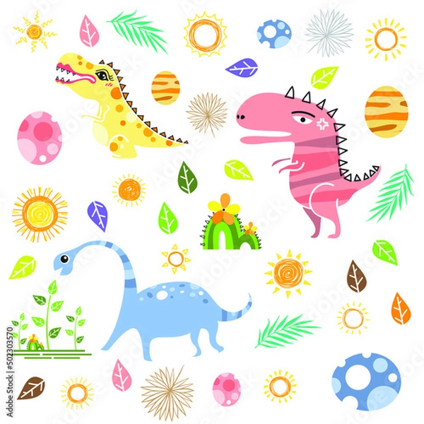 Fototapeta vector pattern dinosaur beautiful colorful cute