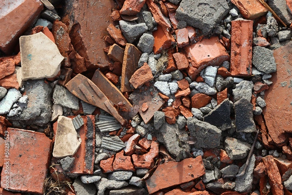 Fototapeta Broken building bricks and concrete.