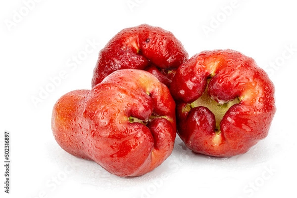 Fototapeta Rose apple isolated in white background closeup macro shot using studio lights and macro lens.