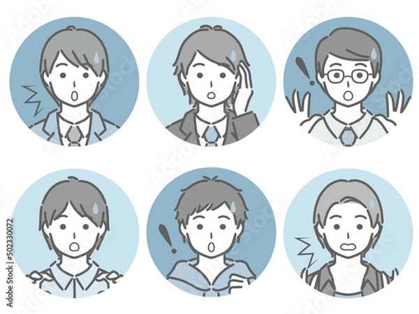 Fototapeta 驚く若い男性の丸アイコンセット