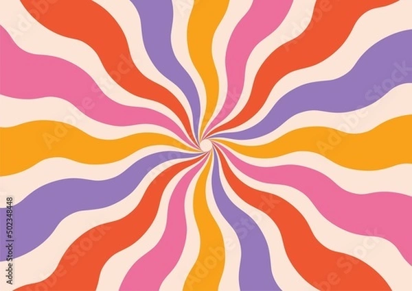 Fototapeta sunburst, retro vibes graphic print groovy background 60s 70s