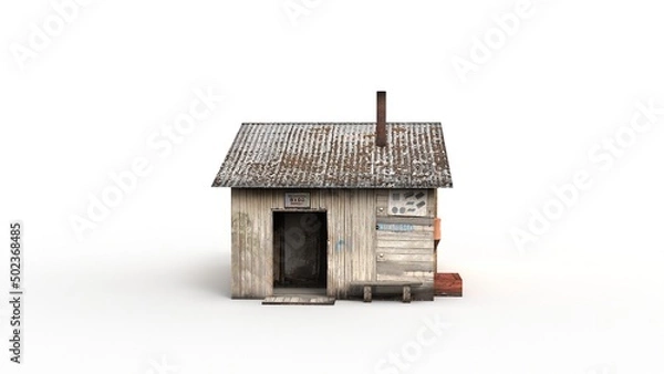 Fototapeta Old industrial building render on a white background. 3D rendering