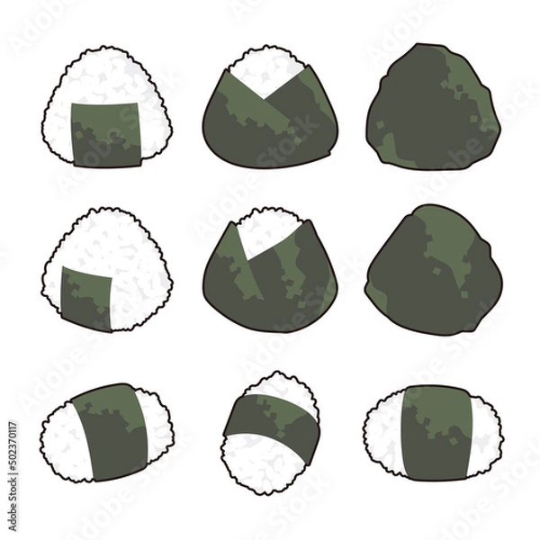 Obraz 三角と俵型のおにぎりのセット　線あり