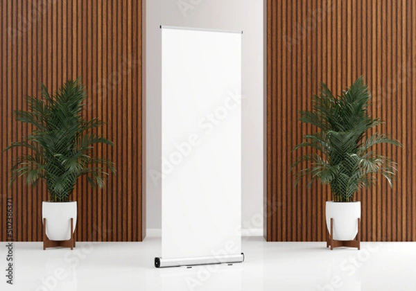 Fototapeta Roll Up Banner Stand Mockup. 3D Render.