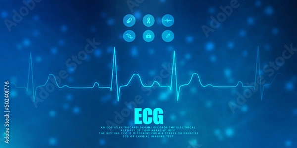 Obraz Heart with cardiogram - 2D illustration

