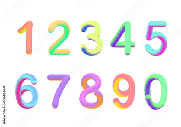 Fototapeta Bright color shaggy fur alphabet and numbers on a white background. shaggy letter