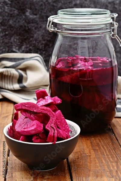 Fototapeta Red Cabbage Sauerkraut. Fermented red cabbage