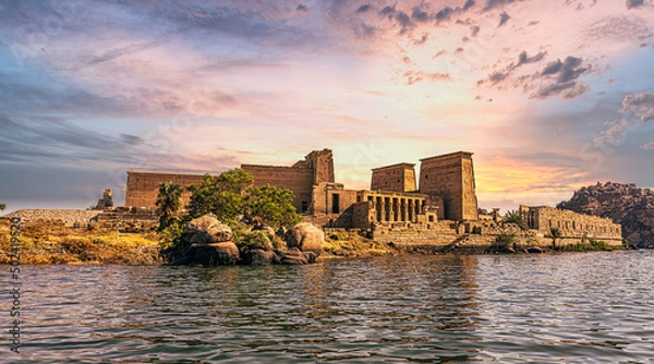 Obraz Aswan, Egypt -  November 15, 2021: Ancient temple of Philae in the outskirts of the city of Aswan, Egypt