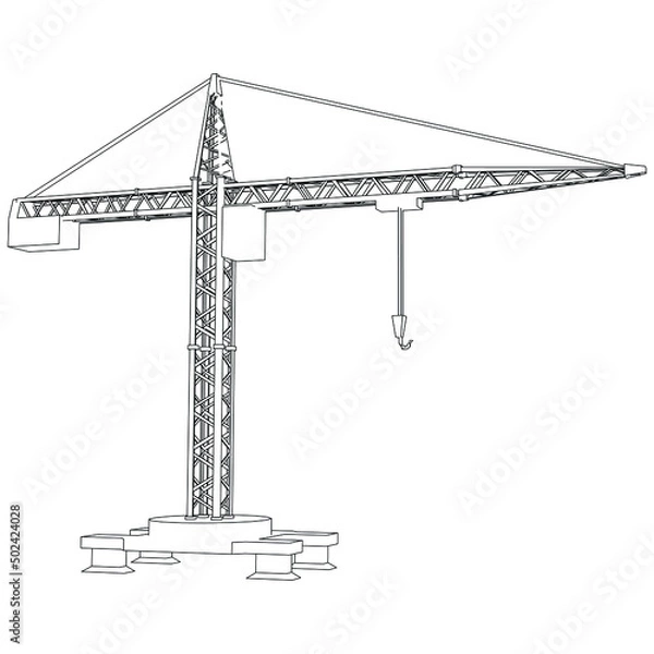 Obraz Tower construction crane isolated on white background. Vector illustration.