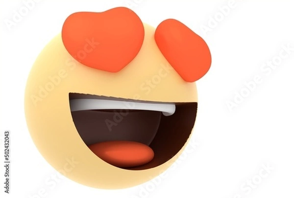 Fototapeta 3D Emoji and emoticon face. Floating Emojis or emoticons with love eyes and laughing isolated in white background. 3d render illustration.