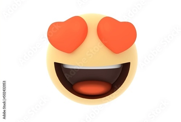 Fototapeta 3D Emoji and emoticon face. Floating Emojis or emoticons with love eyes and laughing isolated in white background. 3d render illustration.