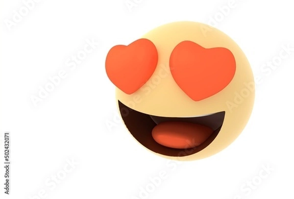 Fototapeta 3D Emoji and emoticon face. Floating Emojis or emoticons with love eyes and laughing isolated in white background. 3d render illustration.