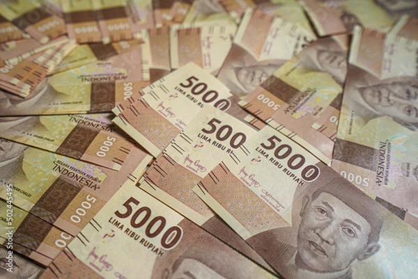 Obraz Money background. Cash money with the amount of five thousand rupiah "Rp5.000". The official currency of Indonesia from Bank Indonesia. 
