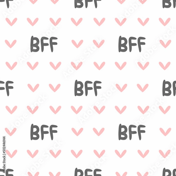 Fototapeta Repeating heart and abbreviation BFF. Cute seamless pattern. Simple vector illustration.