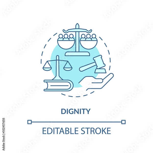 Fototapeta Dignity turquoise concept icon. Human rights. Global cooperation turquoise concept abstract idea thin line illustration. Isolated outline drawing. Editable stroke. Arial, Myriad Pro-Bold fonts used