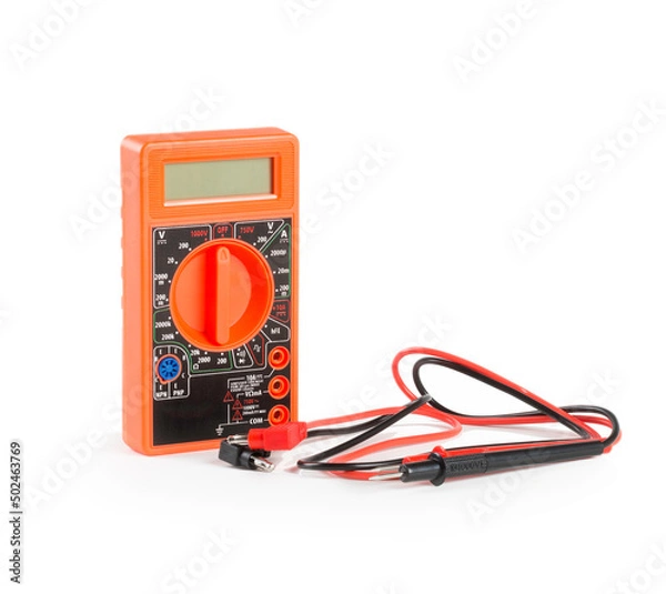 Obraz Orange digital multimeter isolated on white background