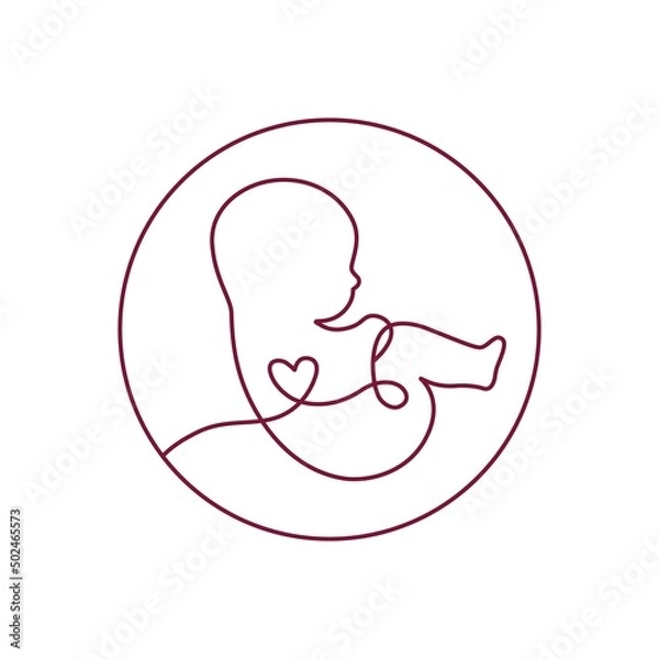 Fototapeta Line art logotype. Baby in the womb with umbilical cord and heart. Stylish logo for a prenatal or reproductive clinic, pregnancy brochure, surrogacy agency. 