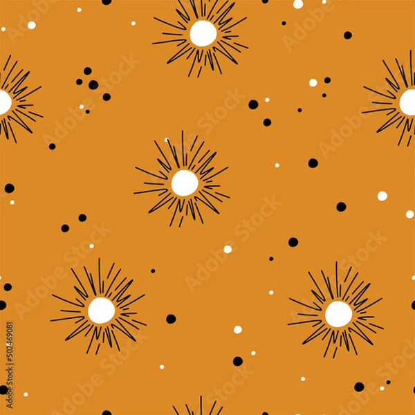 Obraz Seamless pattern. Sun on a bright yellow background. vector illustration