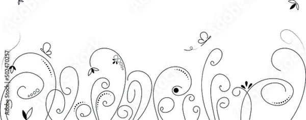 Obraz vector swirls, summer stems, butterflies for background