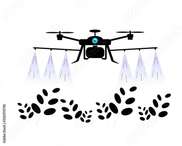 Fototapeta Agriculture drone spray waters,  Smart farming, Vector isolated on white background.