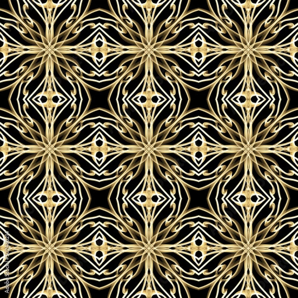 Fototapeta Seamless luxurious surface pattern in golden color. Use for fashion design, clothing, fabrics, home decoration, bedding, wallpapers, invitations, greeting cards and gift packages.