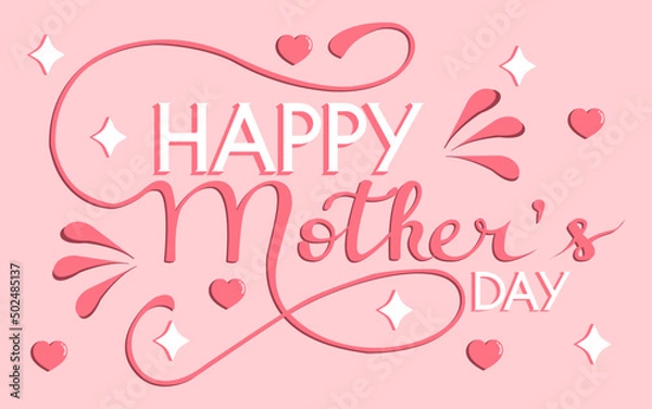 Fototapeta Happy Mother's Day card design with flower lettering and typography on pink background