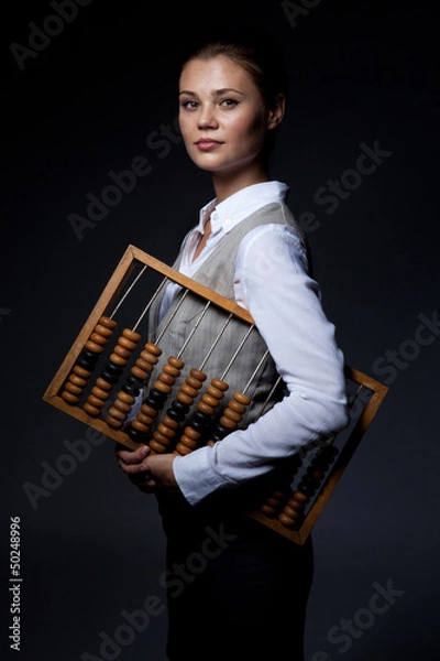 Obraz Accountant with old-fashioned adding machine