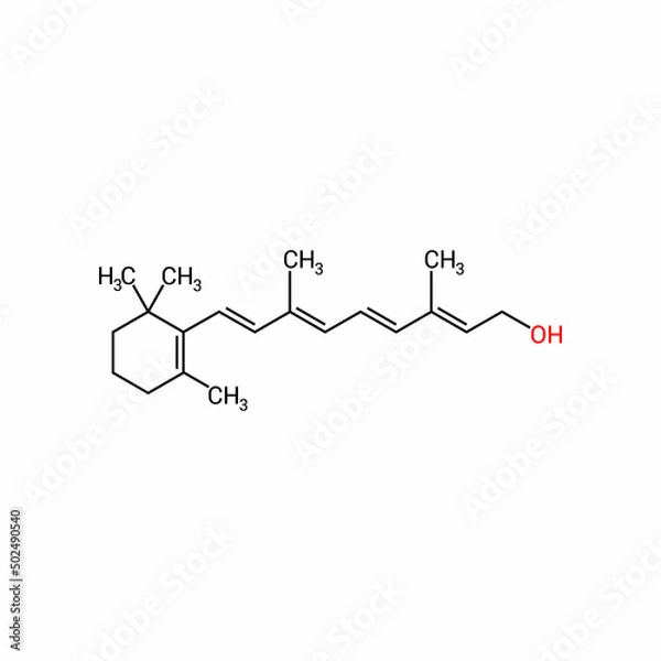 Fototapeta chemical structure of vitamin a1 or retinol (C20H30O)