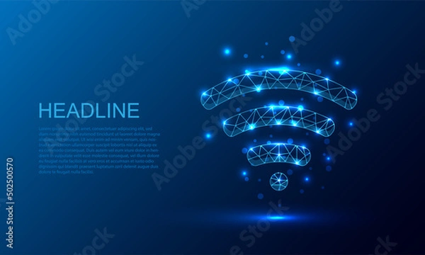 Fototapeta Wi-fi or wireless icon.Low poly style design.Wireframe light connection structure. Modern 3d graphic.internet networking.Vector illustration.