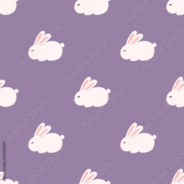 Fototapeta cute rabbits on purple background, seamless pattern for decoration.