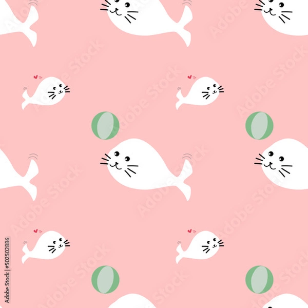 Fototapeta seamless pattern of seals and balls on pink background