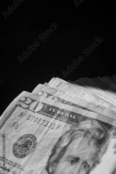 Obraz stack of twenty dollars banknotes, close up, front side