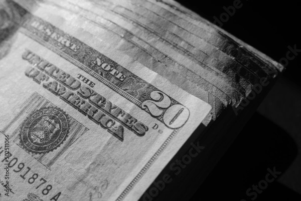 Obraz stack of twenty dollars banknotes, close up, front side