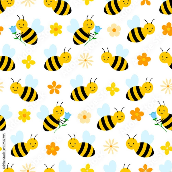 Obraz Seamless pattern bees honey vector illustration	