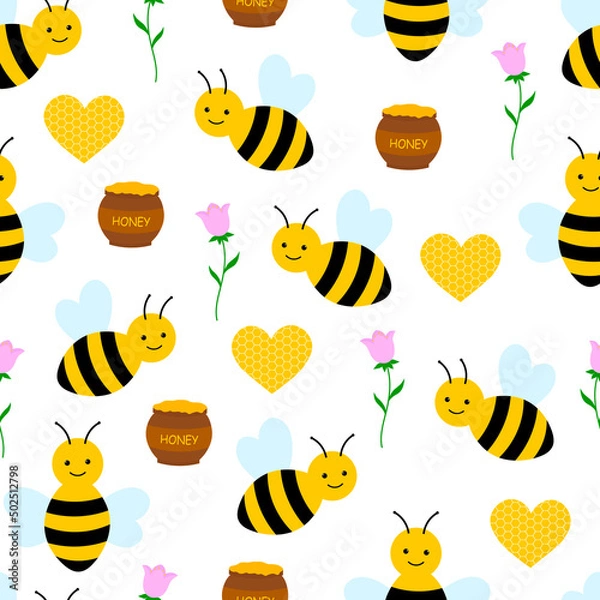 Obraz Seamless pattern bees honey vector illustration	
