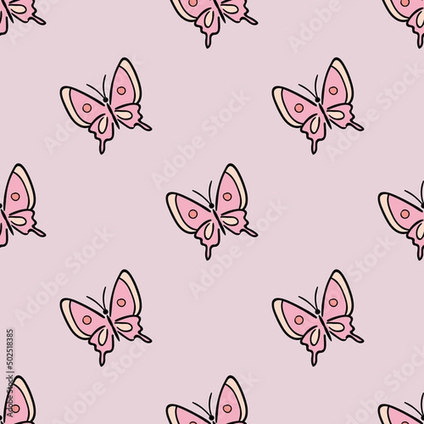 Fototapeta Simple cartoon butterfly vector pattern, cute design