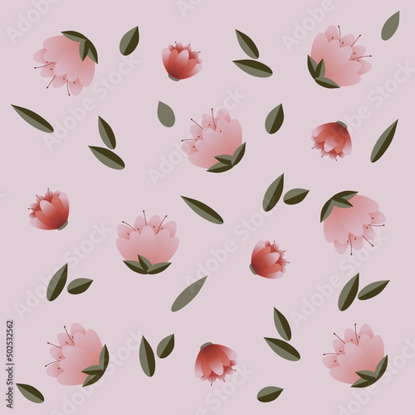 Obraz Pattern Roses and Peonies on a pale pink background